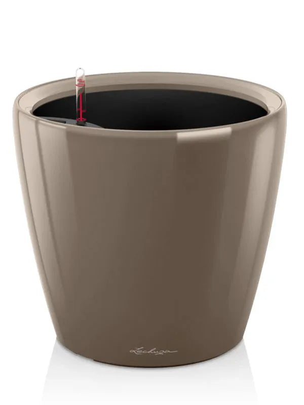 Lechuza Premium Classico LS 43 Plant Pot 40cm Height 36.5cm Dia All Inclusive Set Taupe High Gloss