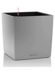 Lechuza Premium Cube 30 Plant Pot 30cm Height 25.5cm Dia All Inclusive Set Silver Metallic