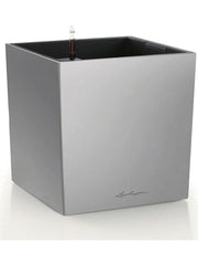 Lechuza Premium Cube 40 Plant Pot 40cm Height 34.5cm Dia All Inclusive Set Silver Metallic