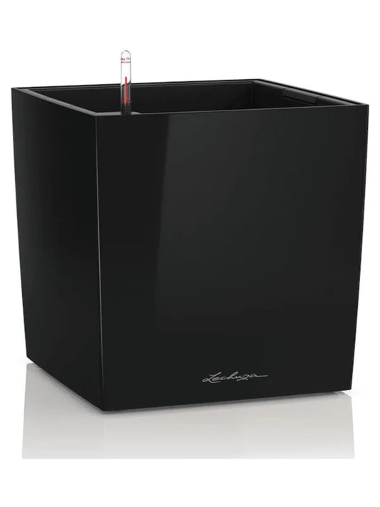 Lechuza Premium Cube 50 Plant Pot 50cm Height 44cm Dia All inclusive Set Black High Gloss