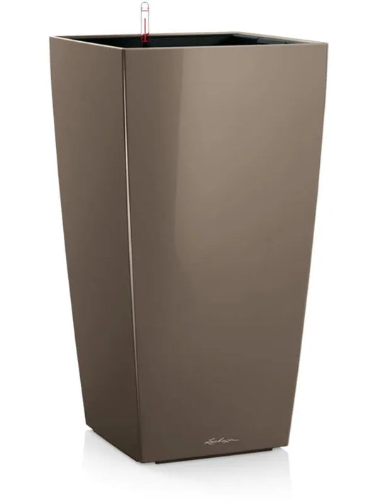 Lechuza Premium Cubico 22 Plant Pot 41cm Height 18.5cm Dia All Inclusive Set Taupe High Gloss