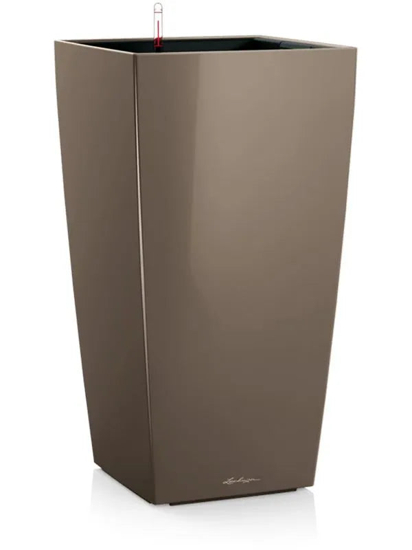 Lechuza Premium Cubico 30 Plant Pot 56cm Height 25cm Dia All Inclusive Set Taupe High Gloss