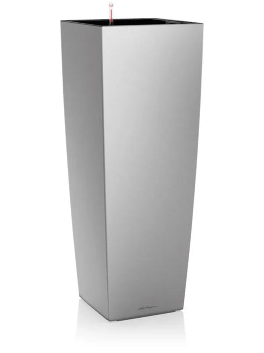 Lechuza Premium Cubico Alto Plant Pot 105cm Height 34.5cm Dia All Inclusive Set Silver Metallic