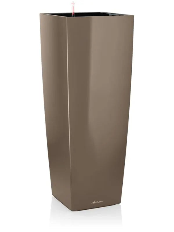 Lechuza Premium Cubico Alto Plant Pot 105cm Height 34.5cm Dia All Inclusive Set Taupe High Gloss