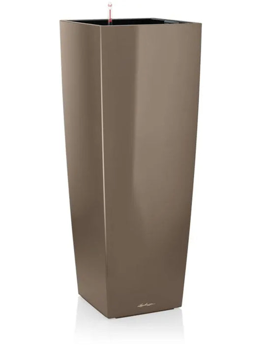 Lechuza Premium Cubico Alto Plant Pot 105cm Height 34.5cm Dia All Inclusive Set Taupe High Gloss