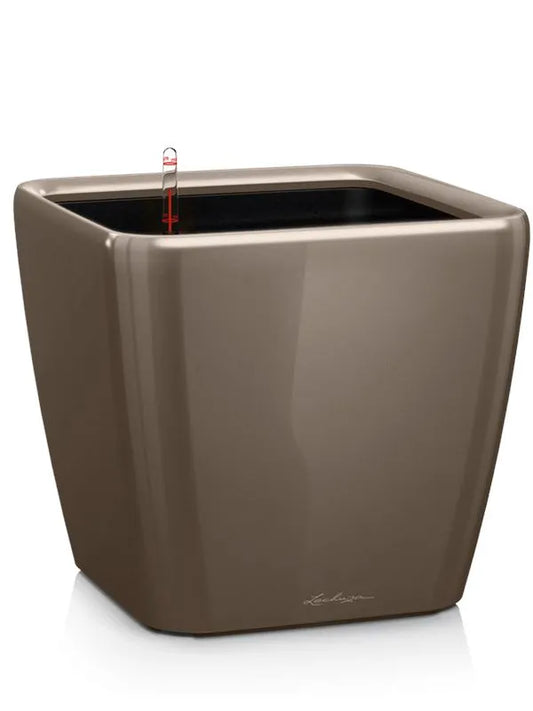 Lechuza Premium Quadro LS 28 Plant Pot 26cm Height 23.5cm Dia All Inclusive Set Taupe High Gloss