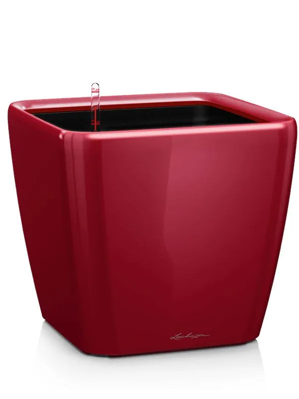 Lechuza Premium Quadro LS 35 Plant Pot 33cm Height 29.5cm Dia All Inclusive Set Scarlet Red High-gloss