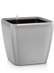 Lechuza Premium Quadro LS 43 Plant Pot 40cm Height 36.5cm Dia All Inclusive Set Silver Metallic