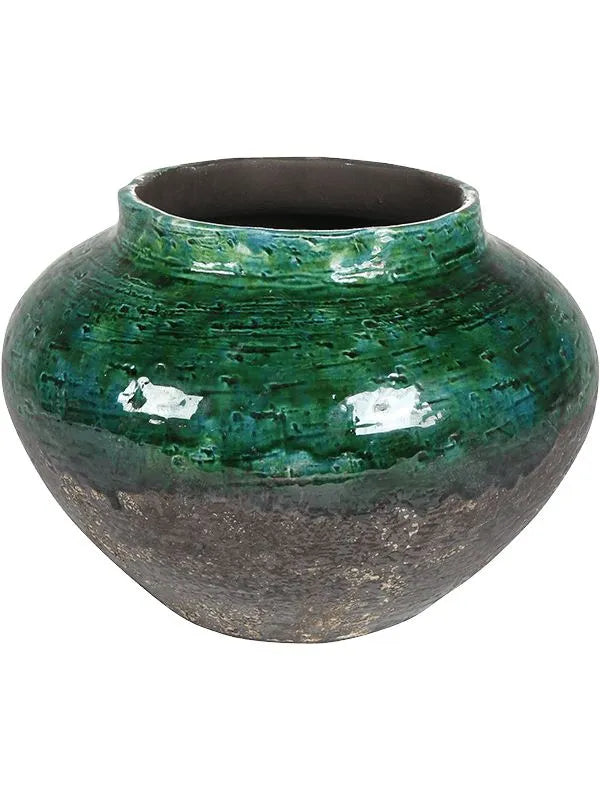 Lindy Plant Pot 20cm Height 14cm Dia Jar Green Black