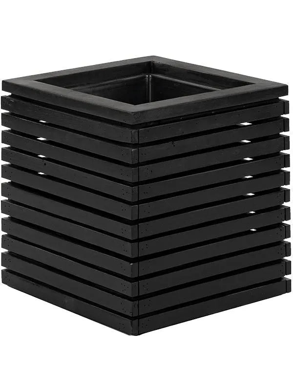 Marrone Orizzontale (with liner) Plant Pot 28cm Height 18cm Dia Cube Black