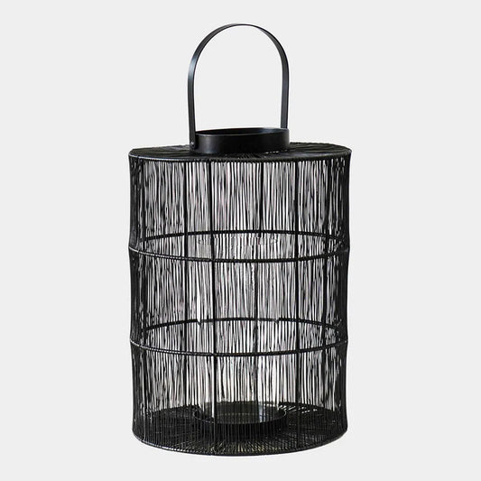 Portofino Wirework Lantern with Glass Insert Black 34cm Height 24cm Width