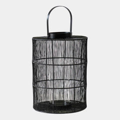 Portofino Wirework Lantern with Glass Insert Black 34cm Height 24cm Width