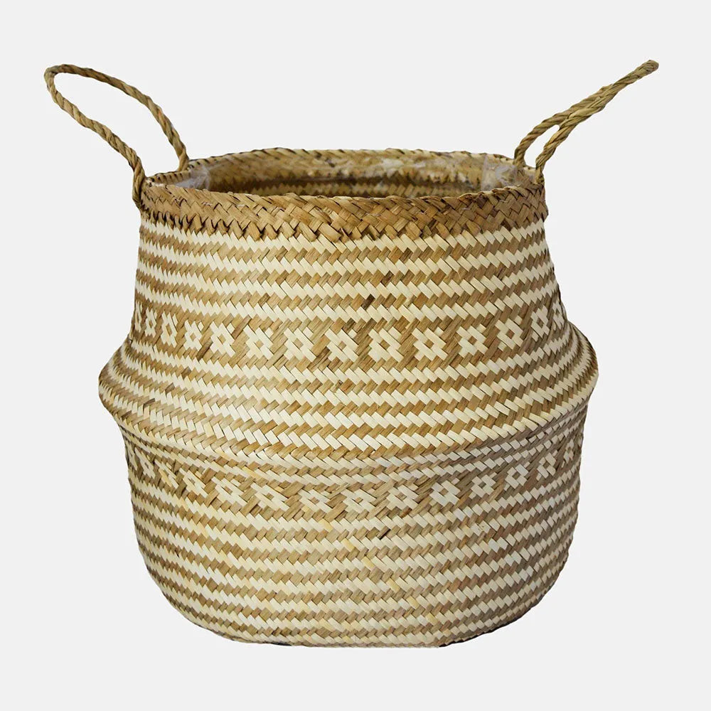 Seagrass Tribal White Lined Basket Medium 30cm Height 35cm Dia