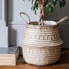Seagrass Tribal White Lined Basket Medium 30cm Height 35cm Dia