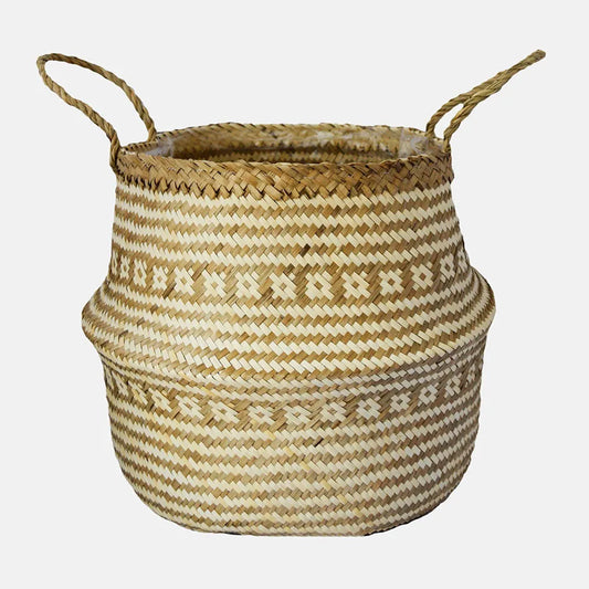 Seagrass Tribal White Lined Basket Small 25cm Height 30cm Dia