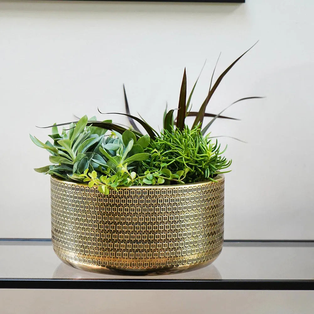 Solis Embossed Bowl Gold 15cm Height 30cm Dia