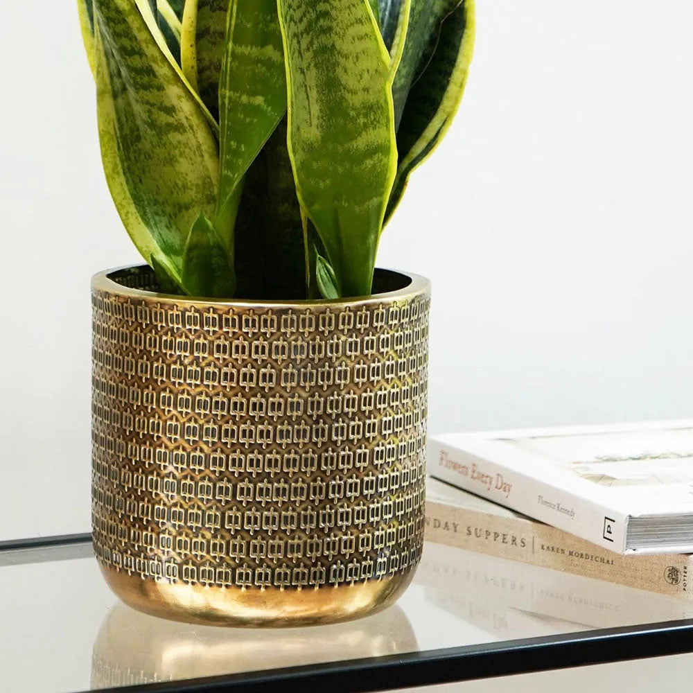 Solis Embossed Planter Gold 18cm Height 18cm Dia