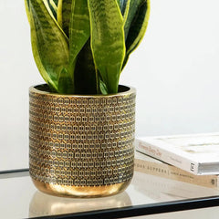 Solis Embossed Planter Gold 18cm Height 18cm Dia