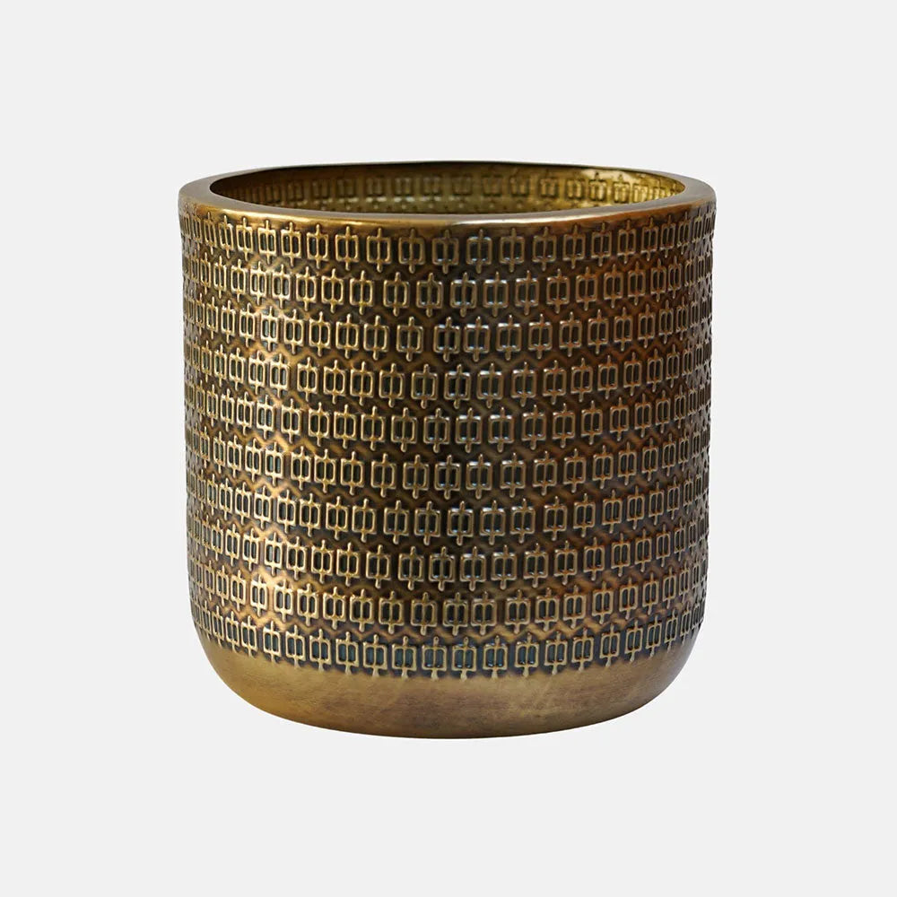 Solis Embossed Planter Gold 25cm Height 25cm Dia