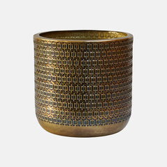 Solis Embossed Planter Gold 25cm Height 25cm Dia