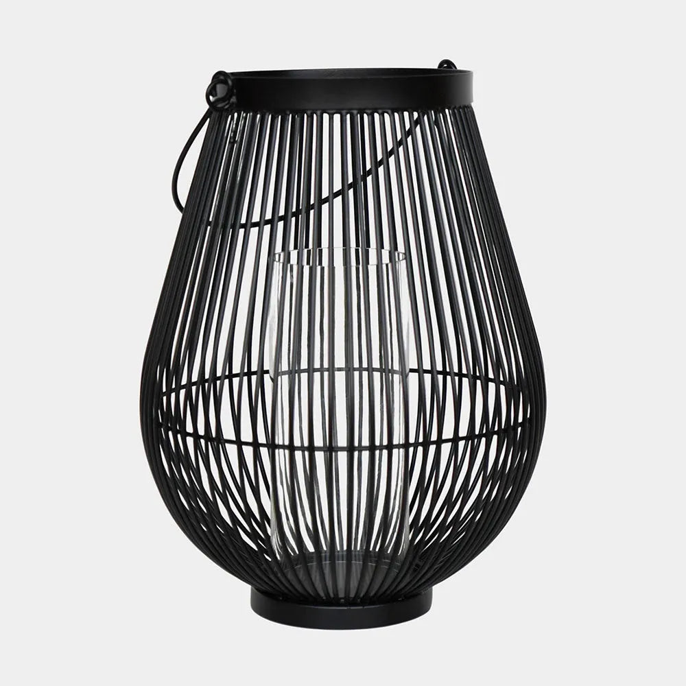 Venere Lantern Black with Glass Insert 34cm Height 26cm Width