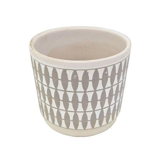 White & Grey Geometric Matte 10cm Plant Pot
