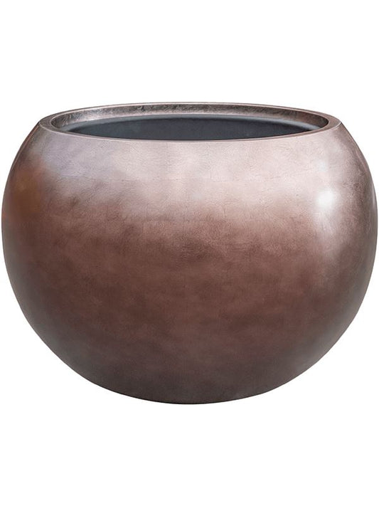 Baq Metallic Silver leaf Plant Pot 37cm Height 33cm Dia Globe Matt Coffee (with liner) Pots & Planters