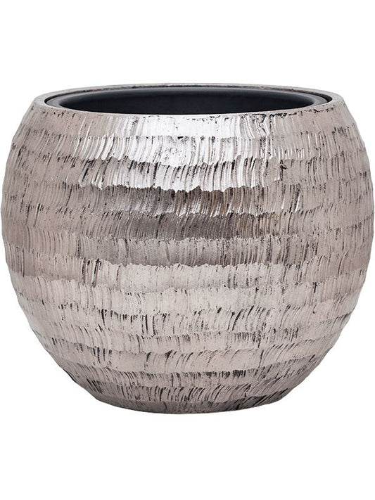 Baq Opus Hammered Plant Pot 32cm Height 27cm Dia Globe Silver (with liner) Pots & Planters