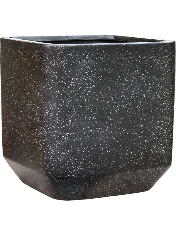 Baq Terrazzo Plant Pot 46cm Height 38cm Dia Rounded Cube Black Pots & Planters