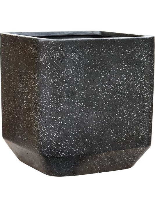 Baq Terrazzo Plant Pot 46cm Height 38cm Dia Rounded Cube Black Pots & Planters