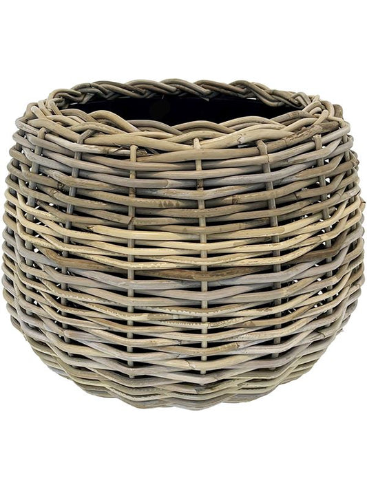 Drypot Rattan Tina Plant Pot 19cm Height 17cm Dia Round Grey Pots & Planters