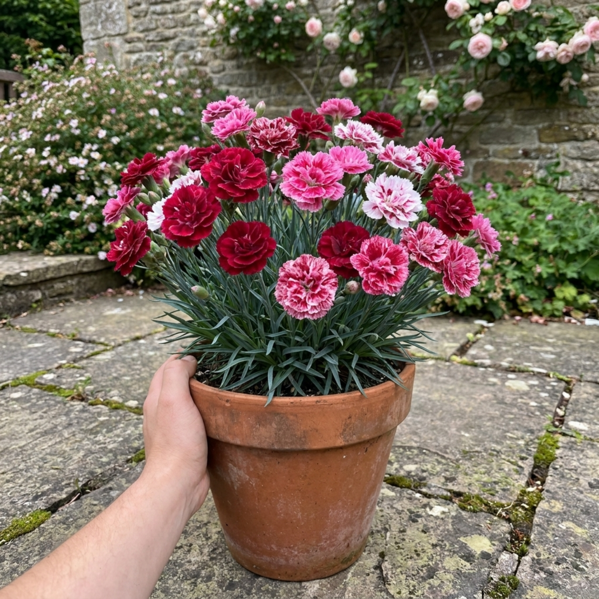 1 Dianthus Cherry Daiquiri Plant, Fragrant Hardy Summer Bedding Perennial, Outdoor Garden Ready, 5L Root Ball