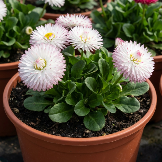 Bellis Habanera White English Daisy Plant, Outdoor Garden Ready, Spring & Autumn Bedding, 2Ltr Root-Ball