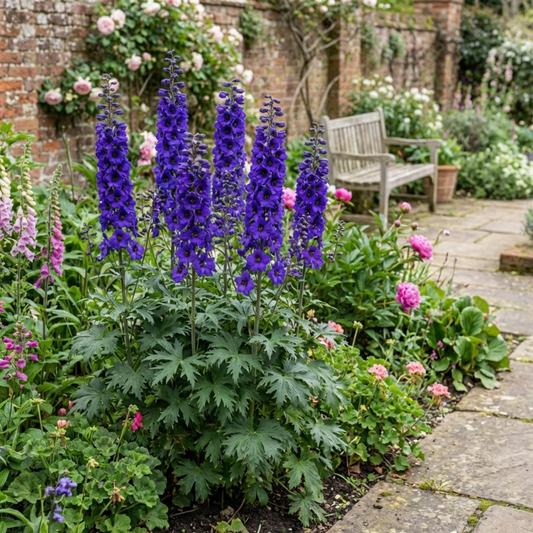 Set of 3 or 6 Delphinium Pacific Giants Black Knight Hardy Perennial Plants, Tall Cottage Garden Flowers, Outdoor Garden Ready, 1 Litre Root-Ball
