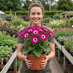Senetti Magenta Bicolour Pericallis Plant, Vibrant Summer Bedding Flowers, 17cm Root-Ball