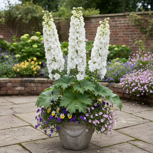 Set of 3 or 6 Delphinium Pacific Giants Galahad Hardy Perennial Plants, Tall Cottage Garden Flowers, Outdoor Garden Ready, 1 Litre Root-Ball