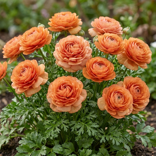 Ranunculus Vortex Orange Apricot Persian Buttercup Plants, Hardy Perennial, Spring Flowering, Outdoor Garden Ready, 1 Litre Root-Ball