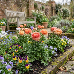 Set of 3 or 6 Ranunculus Vortex Orange Pink Persian Buttercup Plants, Hardy Perennial, Spring Flowering, Outdoor Garden Ready, 1 Litre Root-Ball