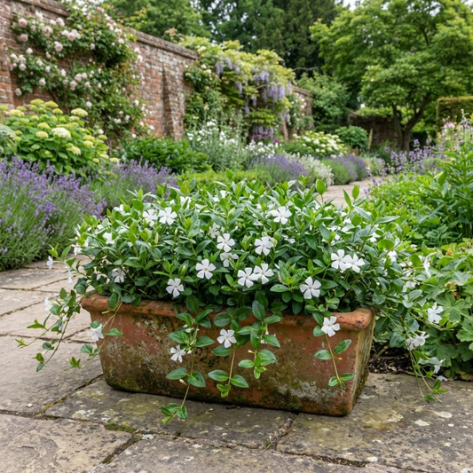 Vinca Minor Gertrude Jekyll Plant, Hardy Evergreen Periwinkle Ground Cover, 17cm Root-Ball