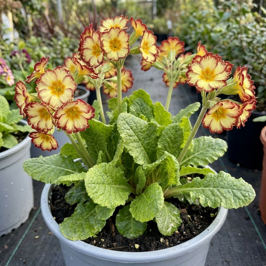Primula Oakleaf Yellow Picotee Hardy Perennial Plant, Outdoor Garden Ready, 2 Litre Root Ball