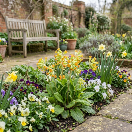 Primula Veris Lime with Orange Plants, Hardy Spring Flowering Perennial, 11cm Root-Ball