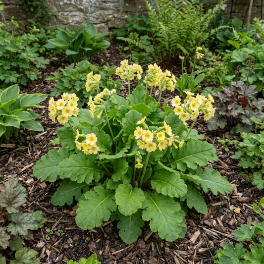 Primula Oakleaf Yellow Picotee Hardy Perennial Plant, Outdoor Garden Ready, 2 Litre Root Ball