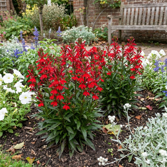 Lobelia Starship Scarlet Upright Hardy Perennial Plants, Summer Bedding, Garden Ready, 1 Litre Root Ball
