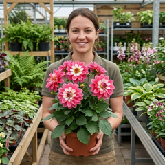 1 Dahlia Maggiore Fun Rose Bicolour Plant, Pink Summer Flowering, Outdoor Garden Ready, 3 Litre Root Ball