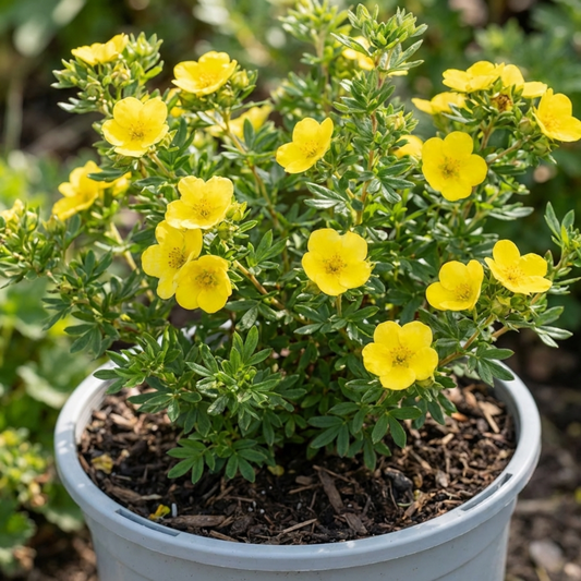 Potentilla Goldfinger Hardy Yellow Flowering Shrub, Bee Friendly Garden Plant, 2 Litre Root Ball