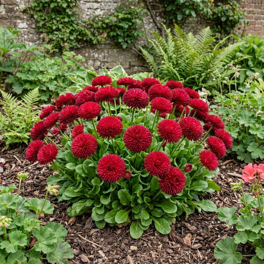 Bellis Habanera Red Hardy English Daisy Plant, Outdoor Garden Ready, 2 Litre Root Ball