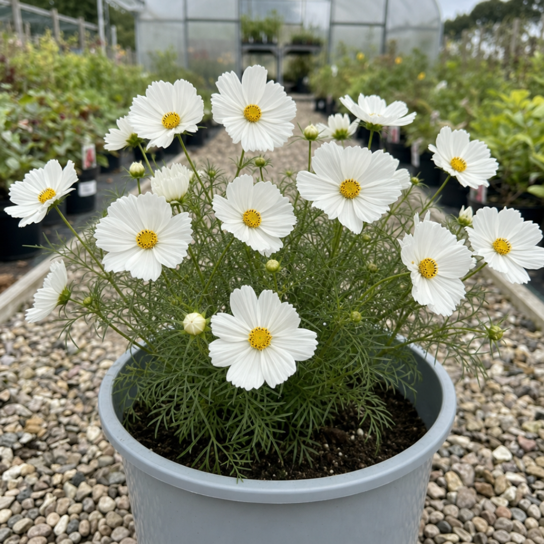 1 Large Plant - Cosmos Apollo White, Ready to Plant in Your Garden, 5L Pot
