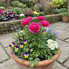 Ranunculus Vortex Hot Pink Persian Buttercup Plants, Spring Flowering, Outdoor Garden Ready, 1 Litre Root-Ball