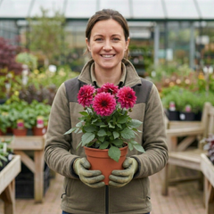 1 Dahlia Maggiore Deep Rose Live Plant, Summer Flowering Garden Ready, 3 Litre Root Ball