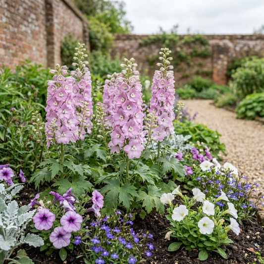 Delphinium Lilac Rose White Bee Hardy Perennial Plants, Summer Flowering Cottage Garden Plants, Outdoor Garden Ready, 1 Litre / 11cm Root-Ball